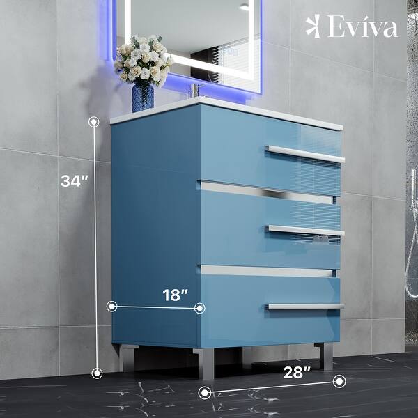 Eviva Olivia 28 in. W x 14 in. D x 34 in. H Single Sink Freestanding Bath Vanity in Blue with White Porcelain Top