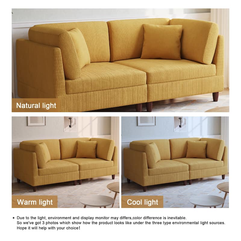 Corduroy Modular Sectional Sofa Set With Pillows