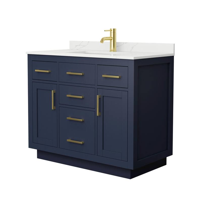Wyndham Collection WCG262642S-QTZ-UNSMXX Beckett TK 42" Free Standing - Dark Blue / Giotto Quartz Top / Brushed Gold