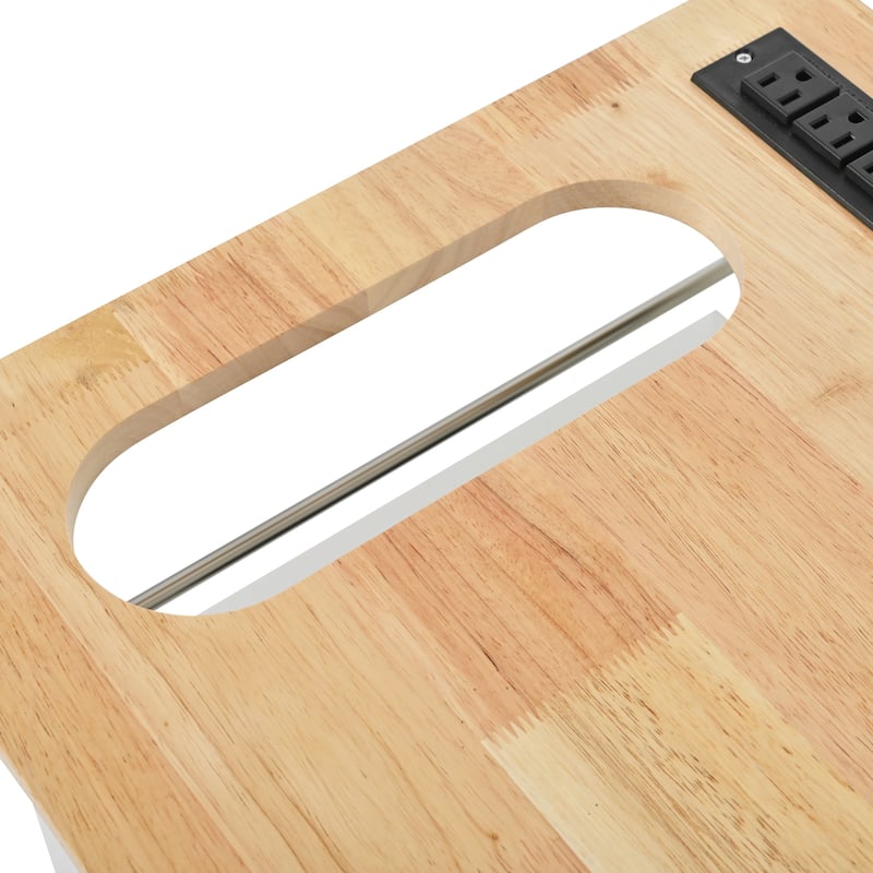 Kitchen Island with Power Outlet,Kitchen Storage Island with Drop Leaf and Rubber Wood - N/A