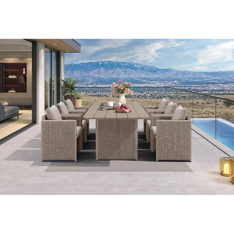 PURPLE LEAF Sanori Patio Dining Set Modern Large Weather-Resistant Table and Aluminum Chairs Beige for Garden Backyard Kitchen - 7-Piece Rectangle(long table)