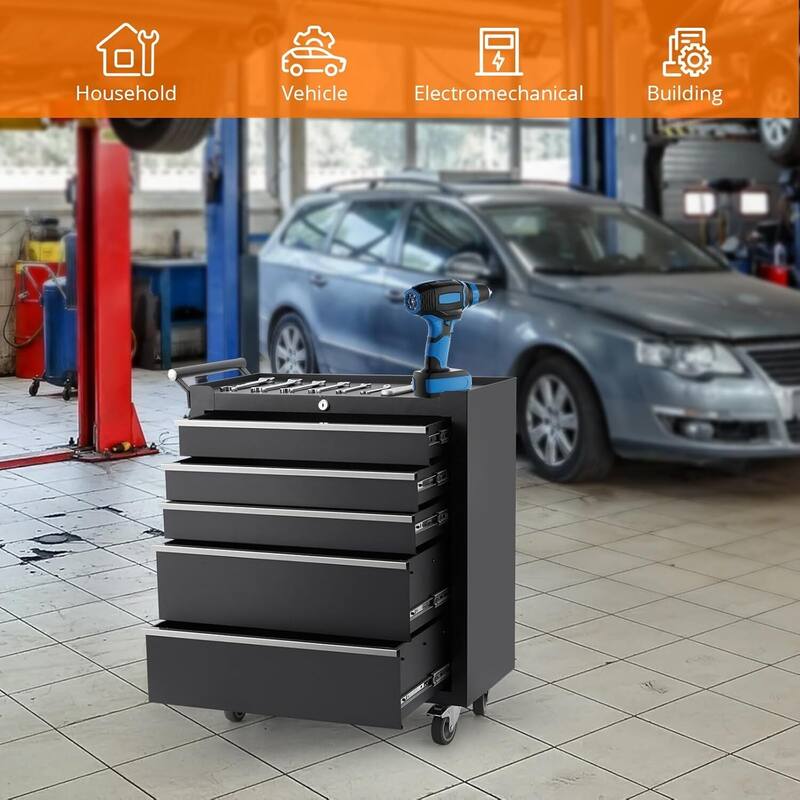 5-Drawers Tool Storage Cabinet, Toolbox with Wheels - N/A