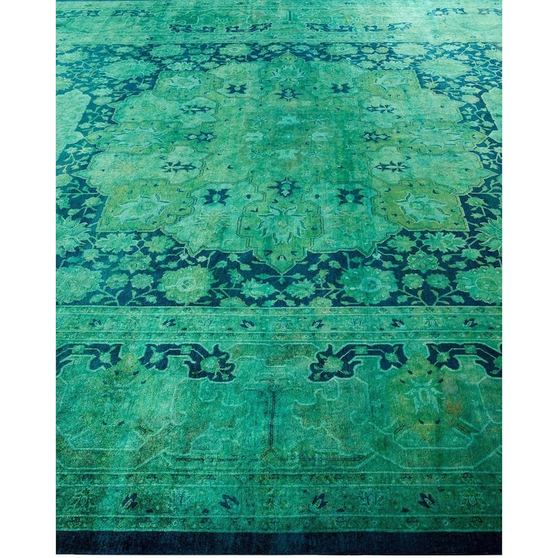 Overton Handknotted Wool Vintage Inspired Contemporary Overdyed Blue Area Rug - 14' 10" x 9' 3"