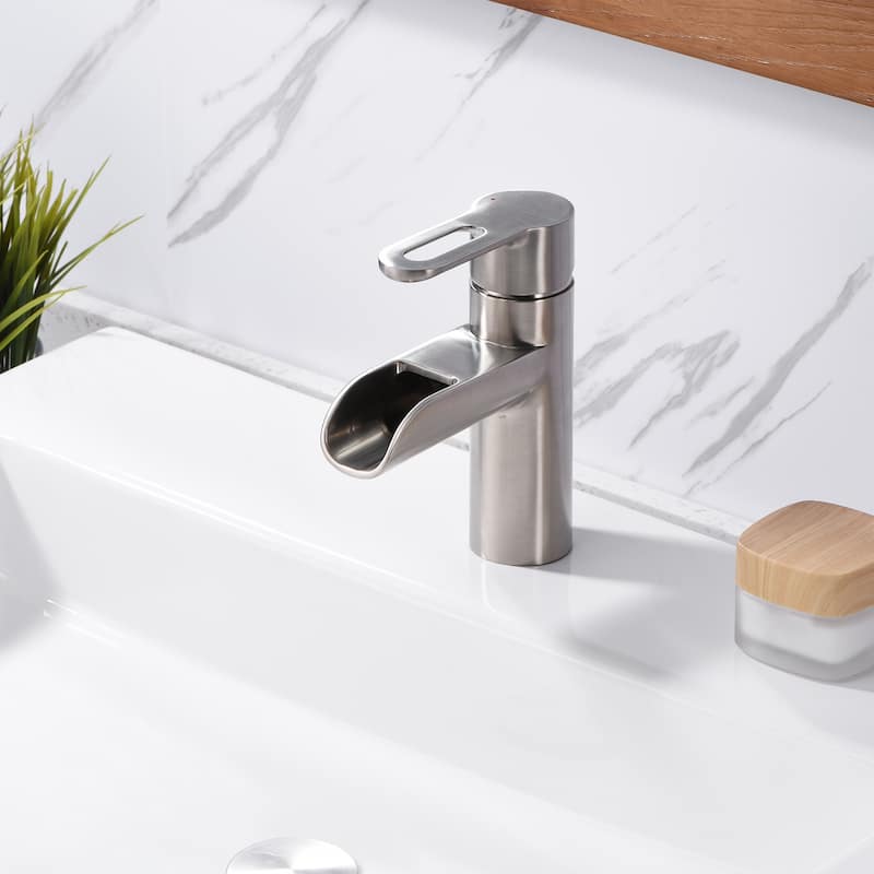 Luxier BSH16-S Waterfall Single Handle Single Hole Bathroom Faucet with Drain