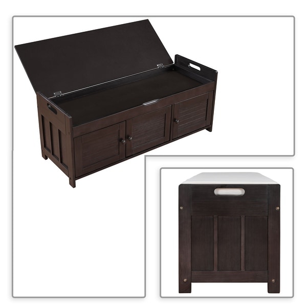 Classic Modern Storage Bench with Two Cabinets and Flip-Top