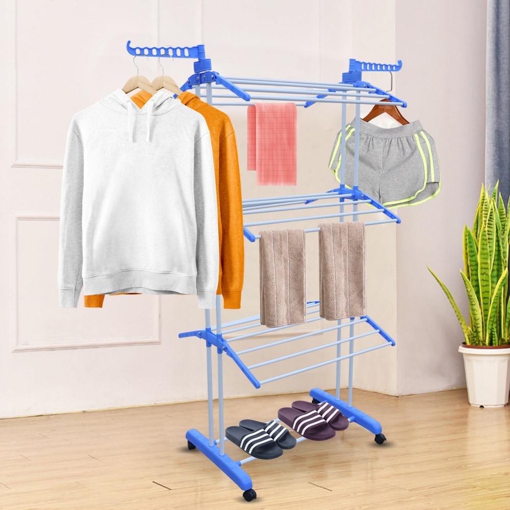 Large foldable rolling clothes airer laundry drying rack online with 8 lockable casters
