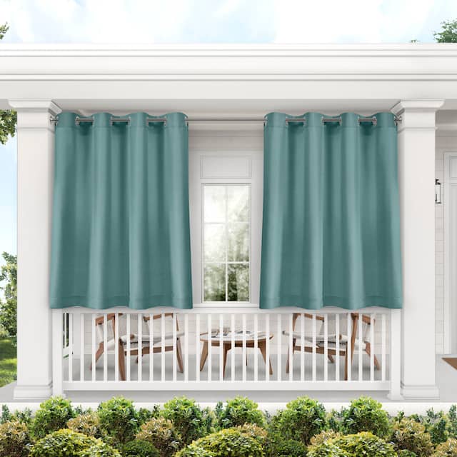 ATI Home Indoor/Outdoor Solid Cabana Grommet Top Curtain Panel Pair - 54x63 - Teal