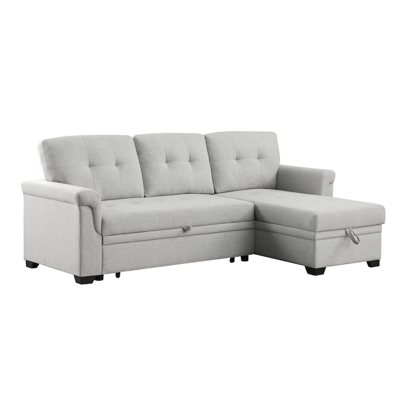 Solid Wood Frame Linen Reversible Sleeper Sectional Sofa with Storage Chaise