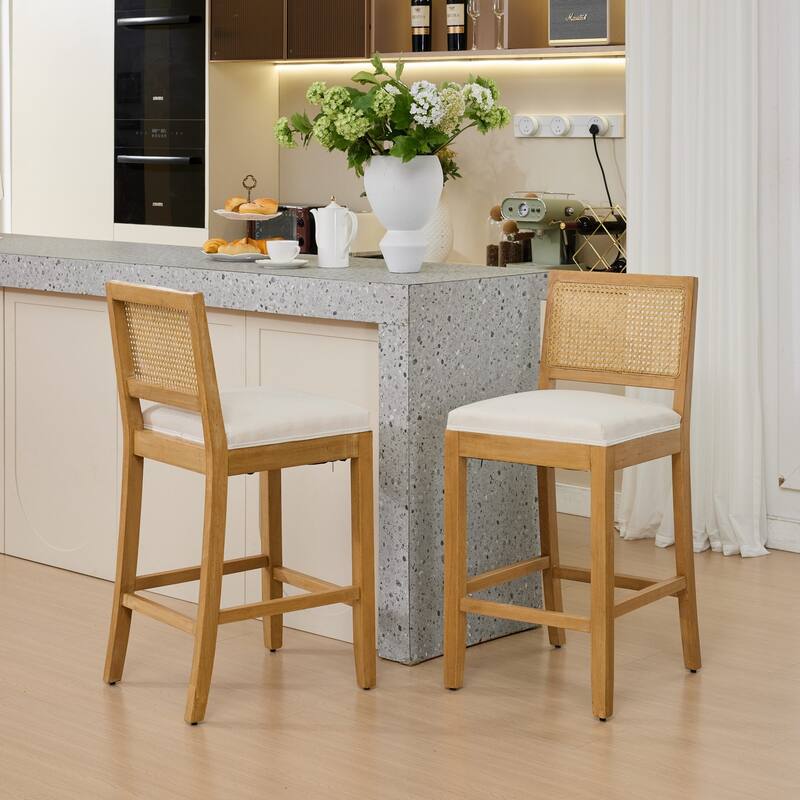Roomfitters French Country Dining Chairs Set of 2 with Rattan Back and Upholstered Seat, Wood Side Chairs for Kitchen