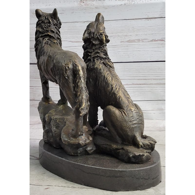 Imitative Wolf Pack 2 Wolves Howling Bronze Statue Sculpture Wildlife Decor Art By Barye