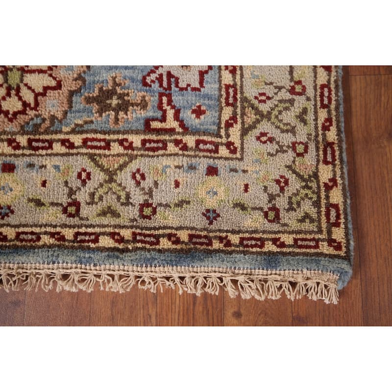 Light Blue Geometric Heriz Serapi Accent Rug Handmade Wool Carpet - 2'11"x 5'2"