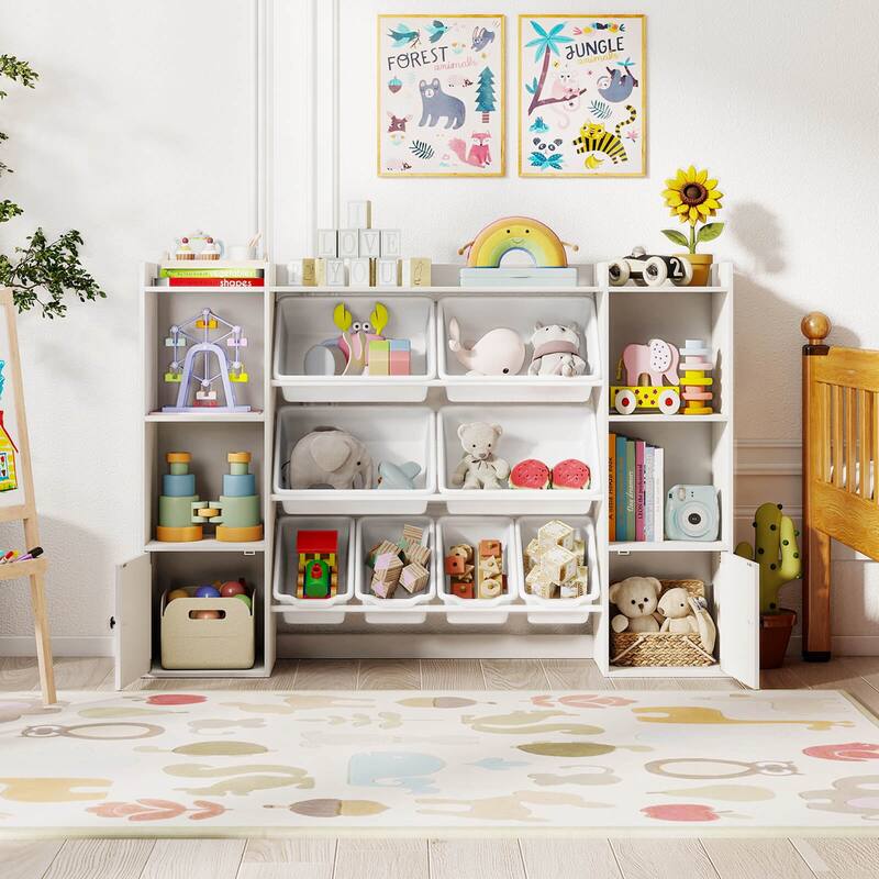 Costway Kids Toy Storage and Bookshelf with 8 Boxes Open Shelves & 2 - See Details