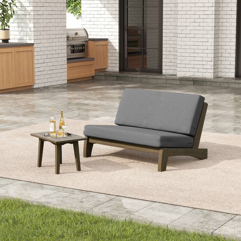 2-Piece Outdoor Teak Wood Loveseat Patio Set with Side Table