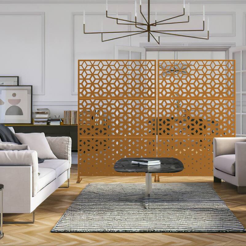 Metal Privacy Screen Wall Decoration Free Standing-6.3 ft. H X 4 ft. W
