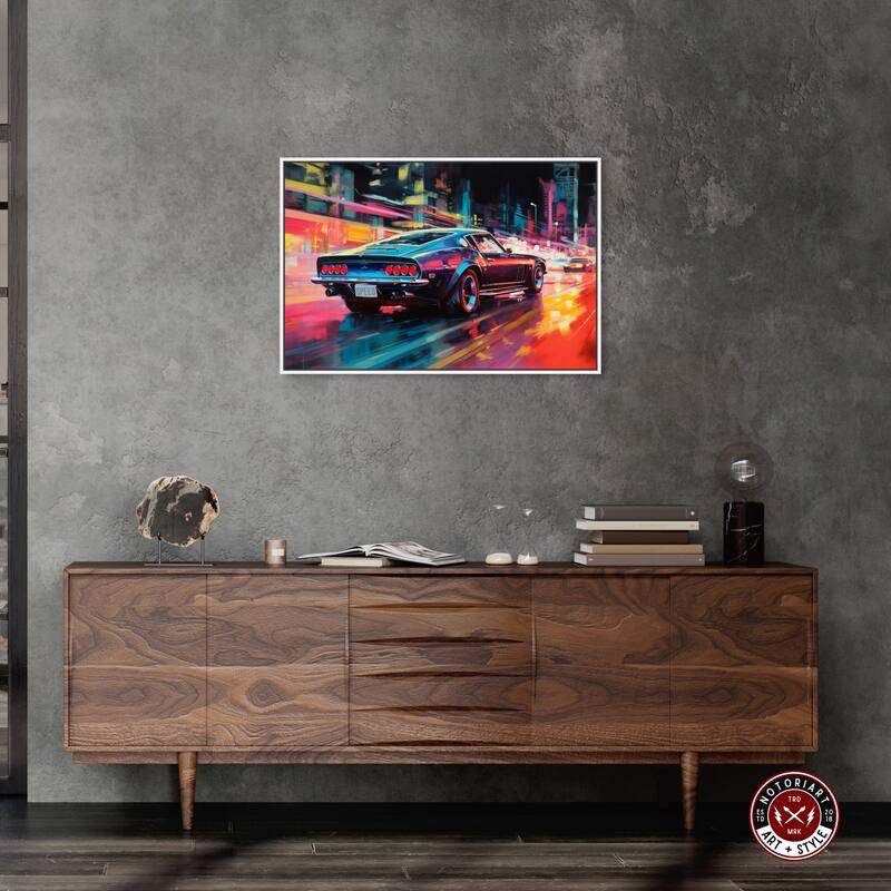 Notoriart Classic Night Drive Framed Car 1 Piece Canvas Wall Art