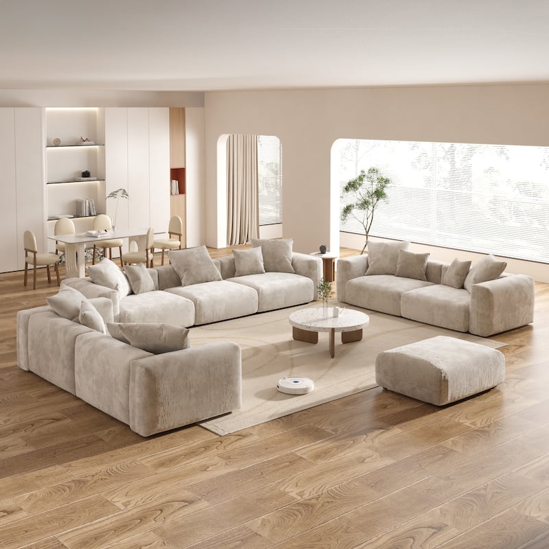 Oversized Corduroy Fabrics Sectional Sofa Set