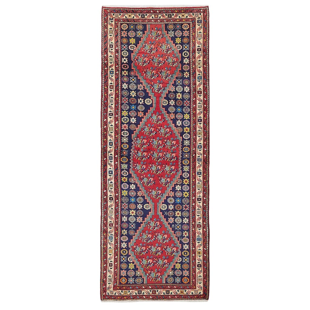 ECARPETGALLERY Hand-knotted Anatolian Vintage Navy, Red Wool Rug - 3'8 x 10'4