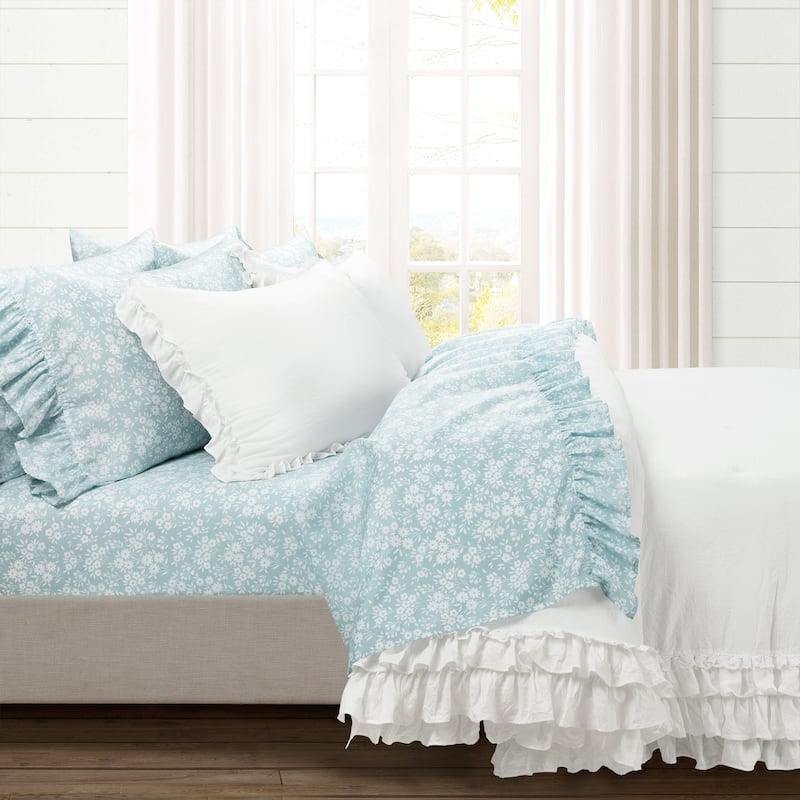 Lush Decor Garden Of Flowers Ruffle Sheet Set - Blue - Full