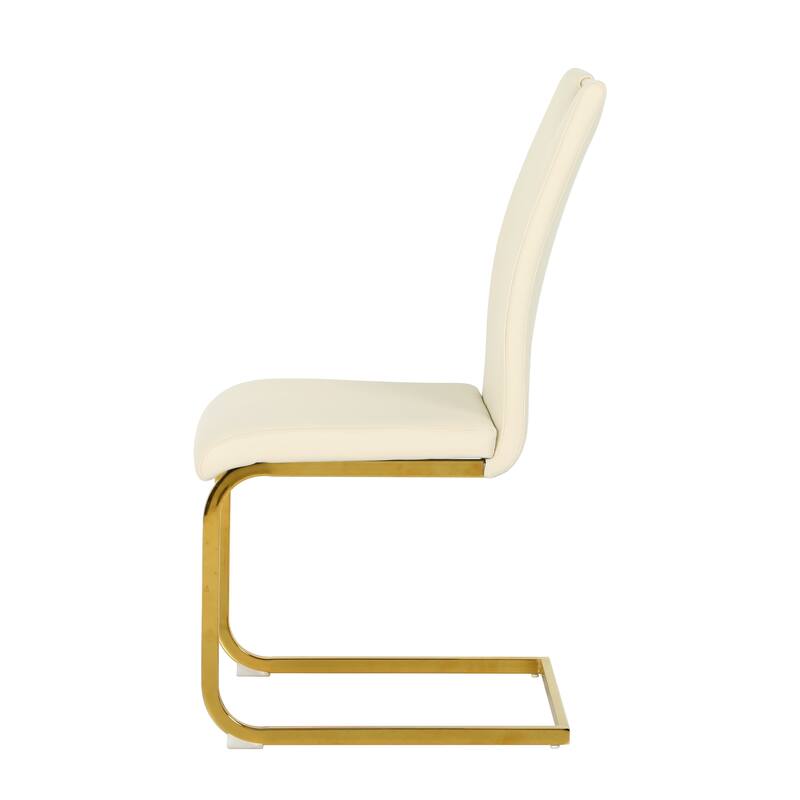 Modern PU Dining Chair, Living Room Chair, Upholstered Chair, Gold Metal Chair Leg Design, Kitchen (Set Of 4)