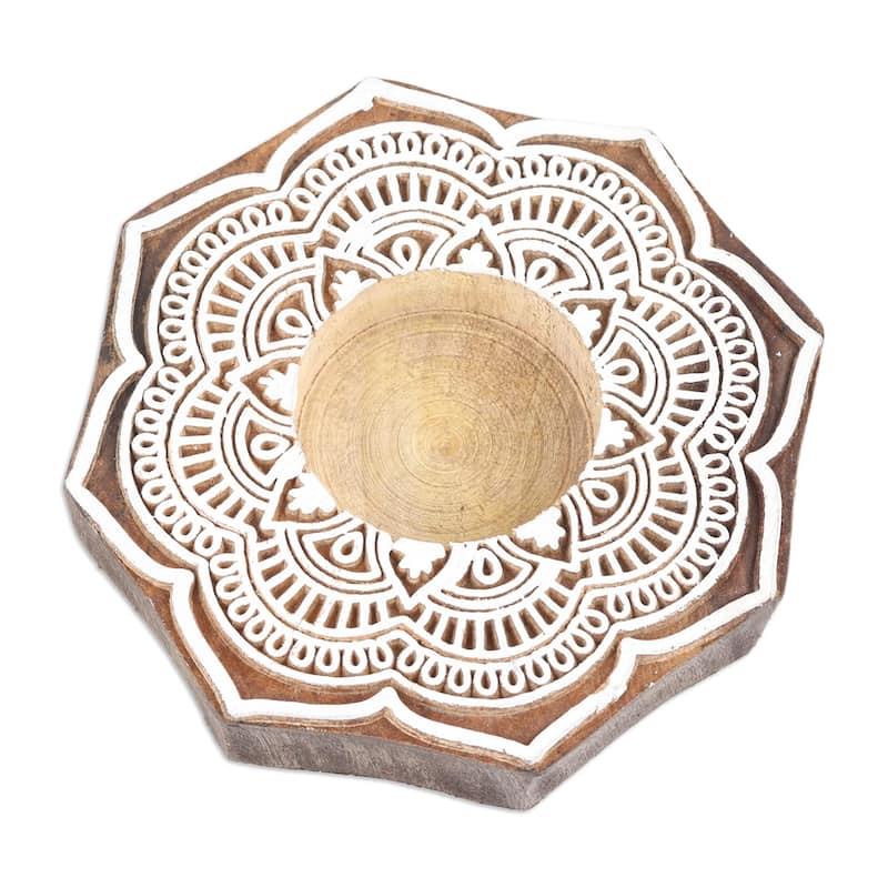 Novica Handmade Lotus Art Wood Tealight Holder