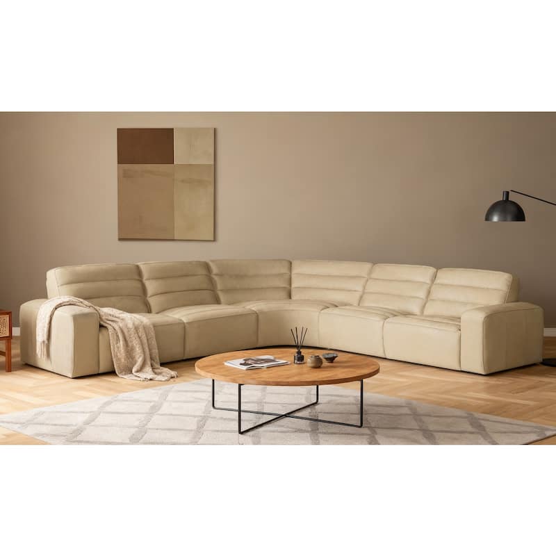 5PCS, 3 power Recliners, Full-Grain Leather Reclining Large Sectional with Zero Gravity - Beige