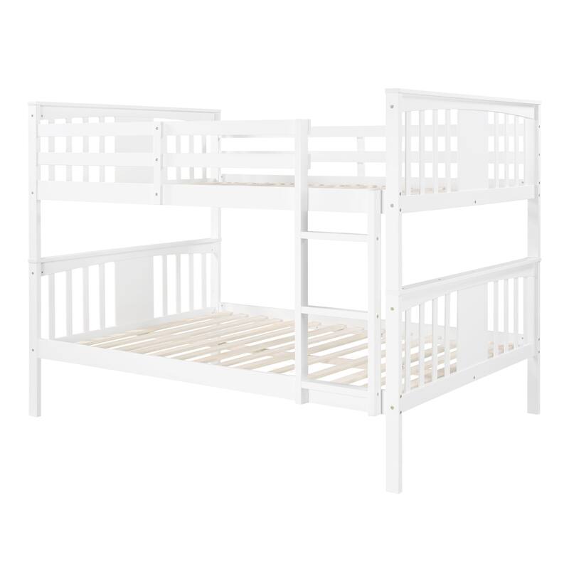 Full Over Full Bunk Bed with Ladder, Convertible to Two Full Beds, Solid Pine Frame, White