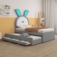 preview thumbnail 3 of 46, Upholstered platform bed with headboard with shelves and drawers Grey - Twin