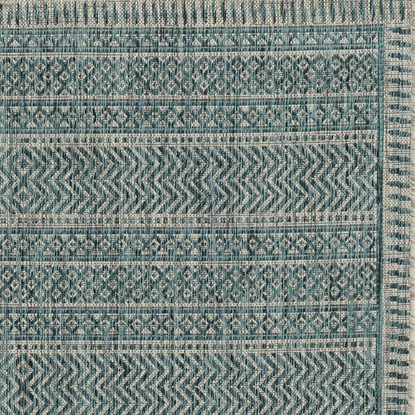 5'X7' Teal Machine Woven Uv Treated Tribal Indoor Outdoor Area Rug 5'X7' Teal Machine Woven Uv Treated Tribal Indoor Outdoor Area Rug