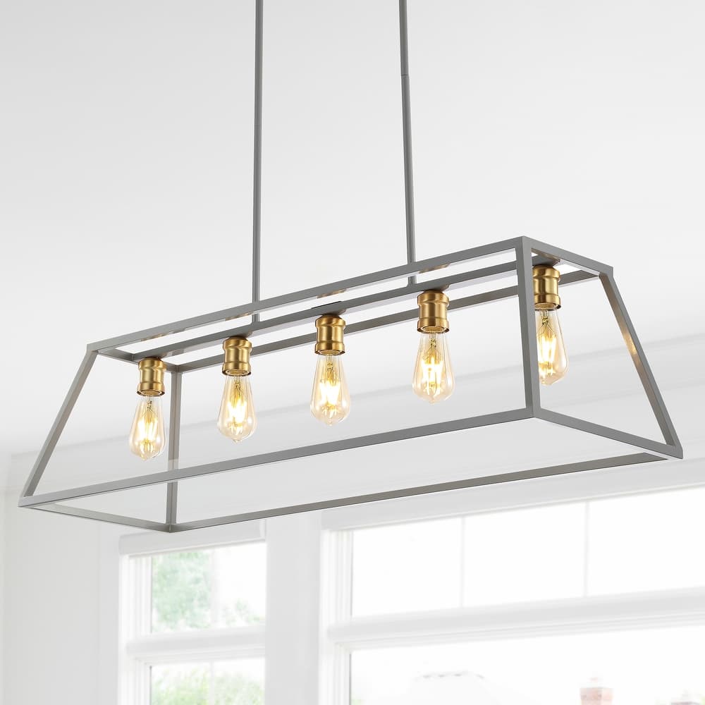 Staunton 38" 5-Light Adjustable Iron Farmhouse Vintage LED Dimmable Pendant, by JONATHAN Y