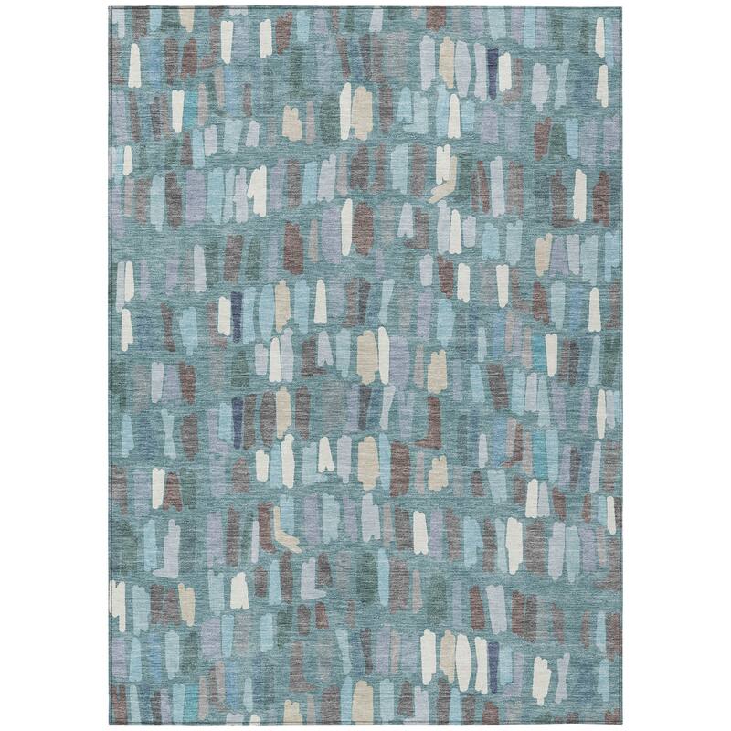 Machine Washable Indoor/ Outdoor Modern Mosaic Chantille Rug