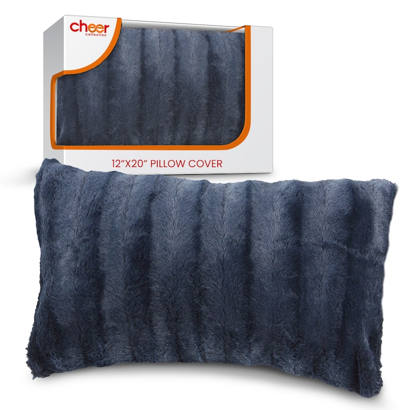 Cheer Collection FauxFur Throw Pillow Cover - 12x20 - Blue