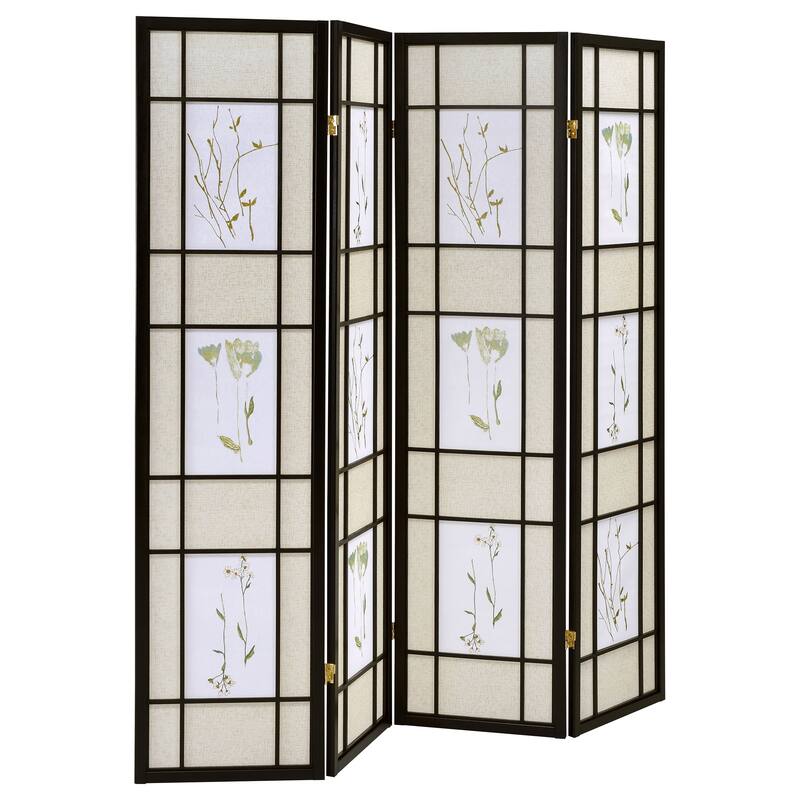 Catabella 4-Panel Room Divider Folding Shoji Screen Floral - Black