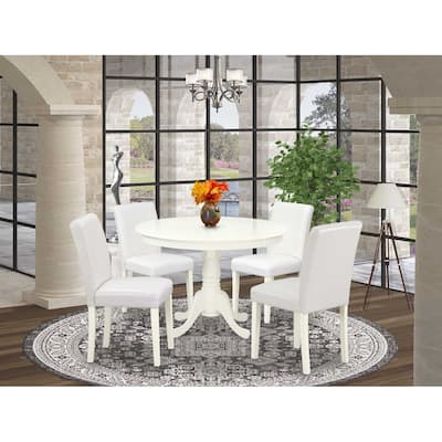 Modern 5 Piece Dining Set - Round Table & 4 Parsons Chairs - 42 Inch - Linen White