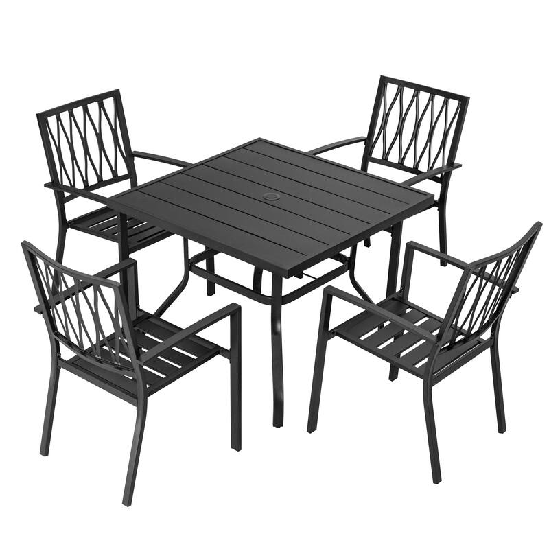 Outdoor 5-Piece Dining Set with Umbrella Hole, Black