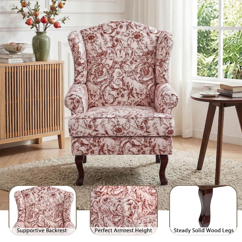 Set of 2 Elegant Living Room Wing Back Arm Chair Upholstered Accent Chair