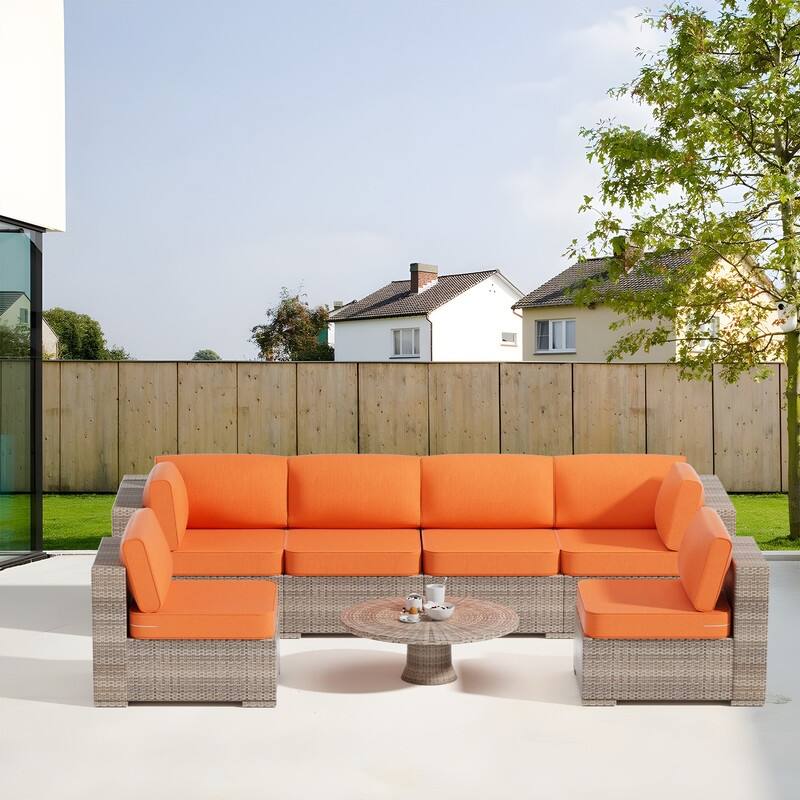 14-Piece Patio Furniture Sofa Cushions, 6-Seater Outdoor Cushion Set (Only Include Cusions，Not Sofa） - 25.6*25.6*4in