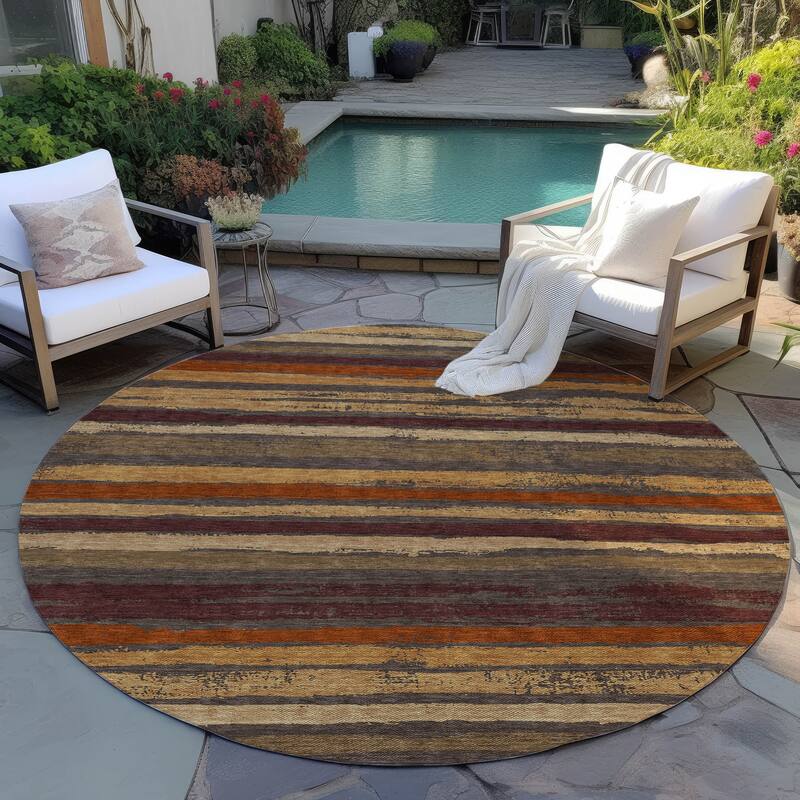 Machine Washable Indoor/ Outdoor Chantille Stripe Rug - Chocolate - 8' x 8'