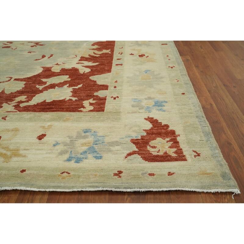 Vegetable Dye Wool Oushak Turkish Area Rug, Floral Geometric Carpet - 11' 8'' X 9' 3''