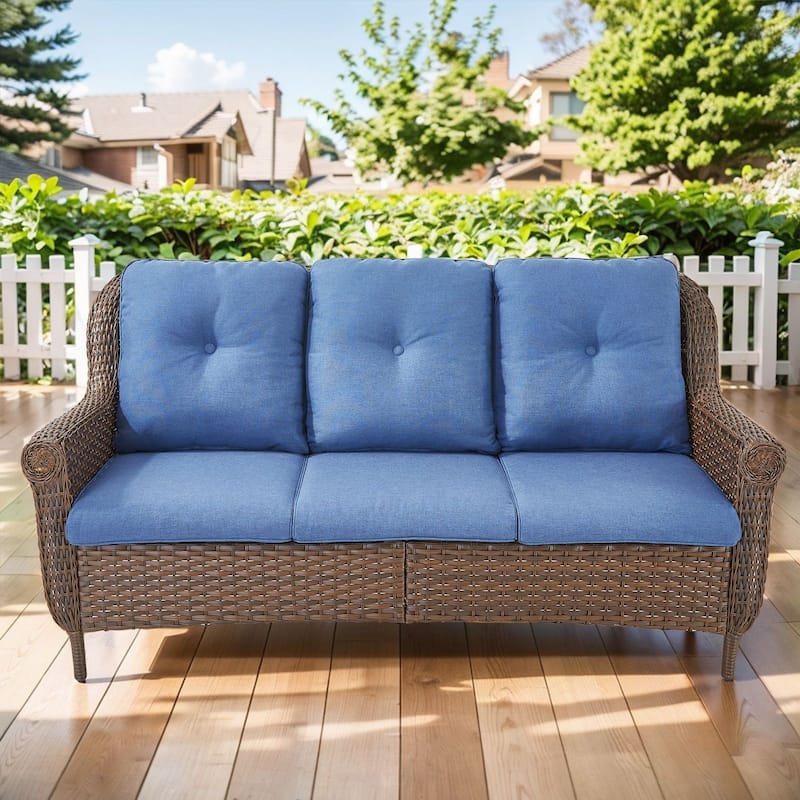 Gymojoy Premium Outdoor 3-Seat Wicker Sofa with Comfortable Cushions