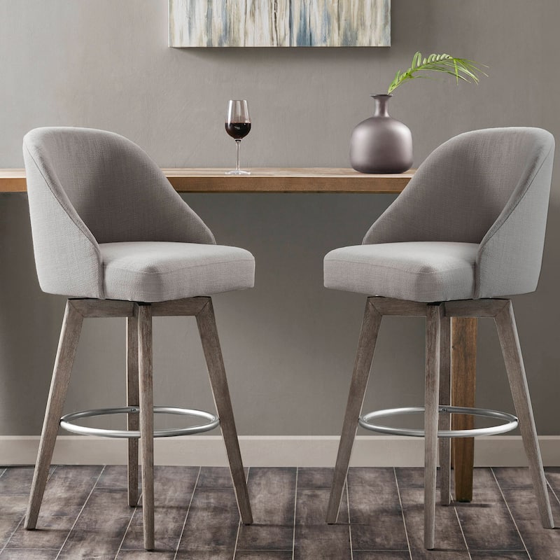 Madison Park Pearce Swivel Upholstered Counter Stool with Solid Wood Legs & Metal Footrest - Set of 2 - Grey - Bar Height