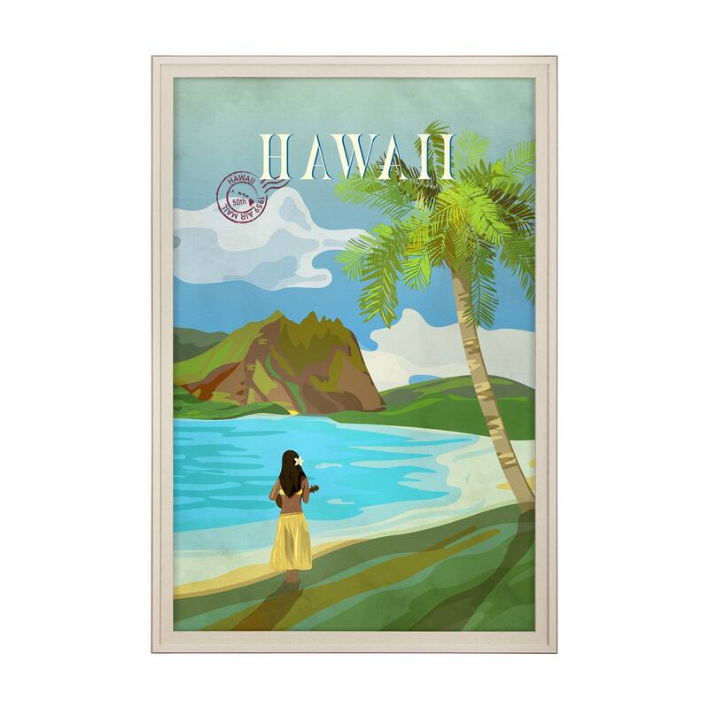 Hawaii Go USA by Mercana Studio a Hand Embellished Framed Art Print Series - 41.5 x 61.5 - Brown