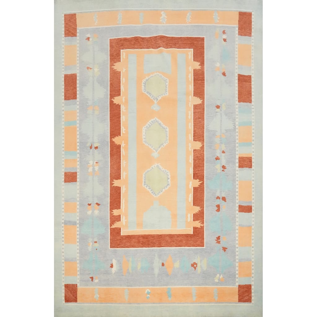 Hand Knotted Oriental 100% Wool Carpet Modern Geometric Multi-Colored Gabbeh Area Rug - 12' 0'' X 9' 8''