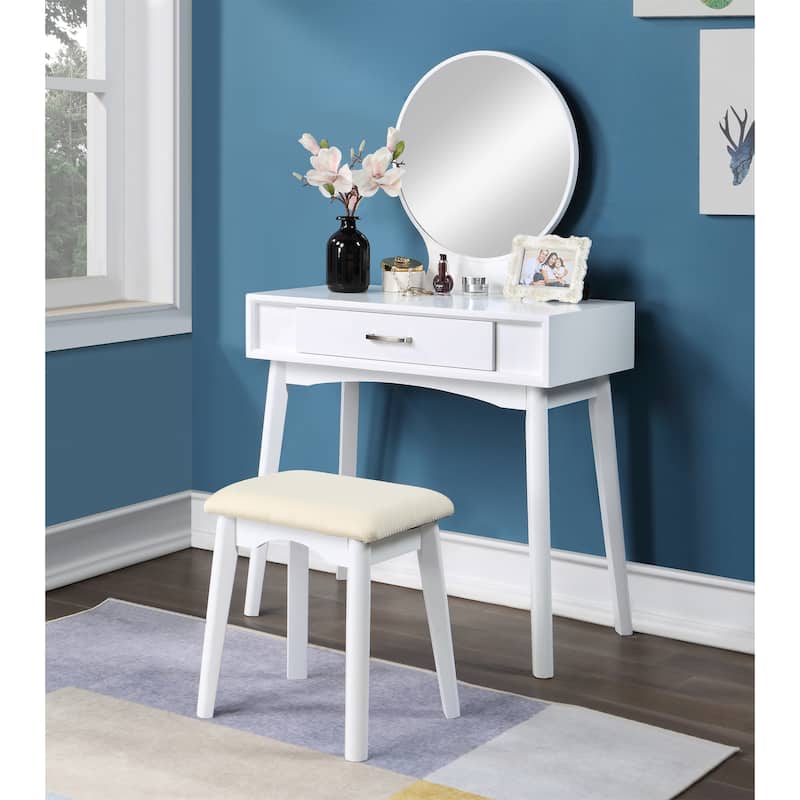 Contemporary Wood Vanity and Stool Set