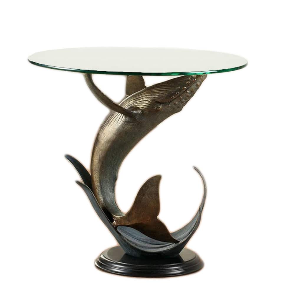 Humpback Whale Metal And Glass End Table - 23.5 X 24 X 24 inches