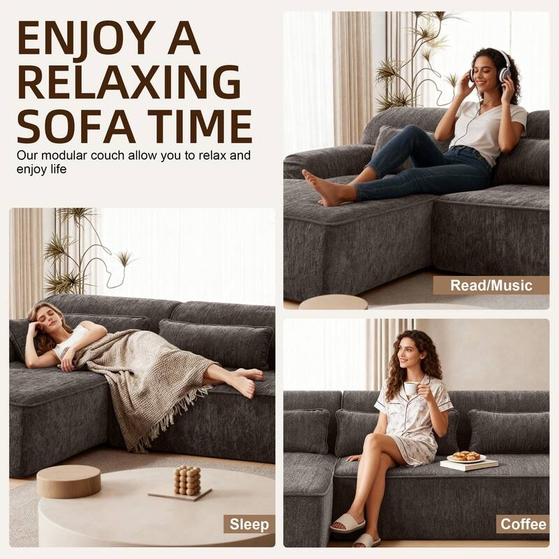 Rossetta Mnimalist Design L-Shape Chenille Sectional Oversized Sofa, Left Facing