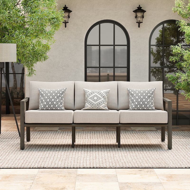 Nimbus 3-Person Brown Aluminum 3-seater Patio Sofa Chair with Sunbrella Light Gray Cushions