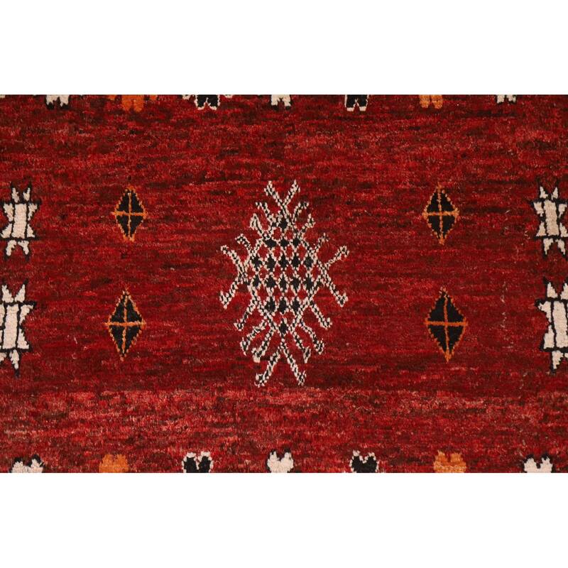 Hand Knotted Oriental 100% Wool Carpet Modern Tribal Red Moroccan Area Rug - 9' 9'' X 6' 9''