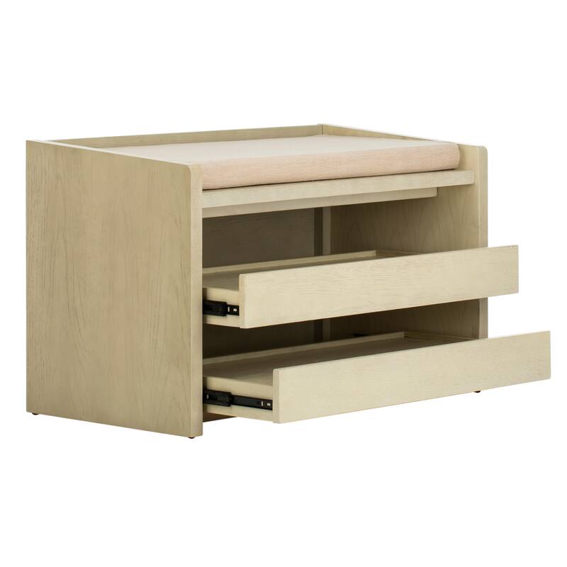 SAFAVIEH Roseanna Shoe Storage Bench Oak / Beige - 34" W x 18" D x 21" H - 34Wx18Dx21H