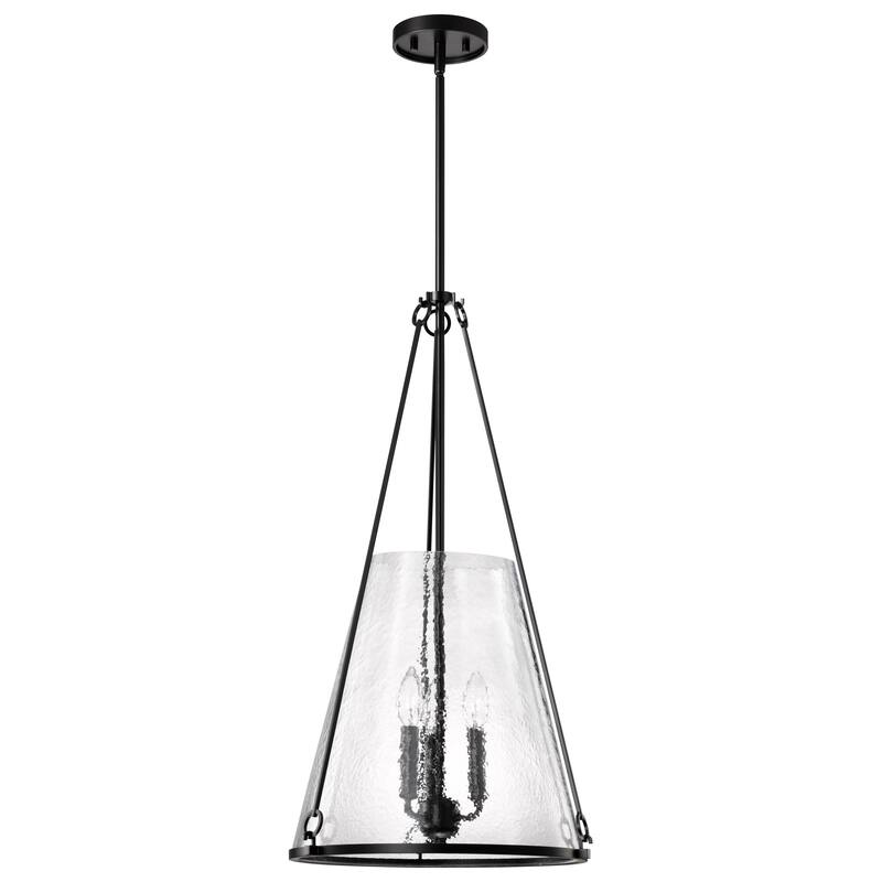 Valentine Large Pendant Black Finish Hammered Glass