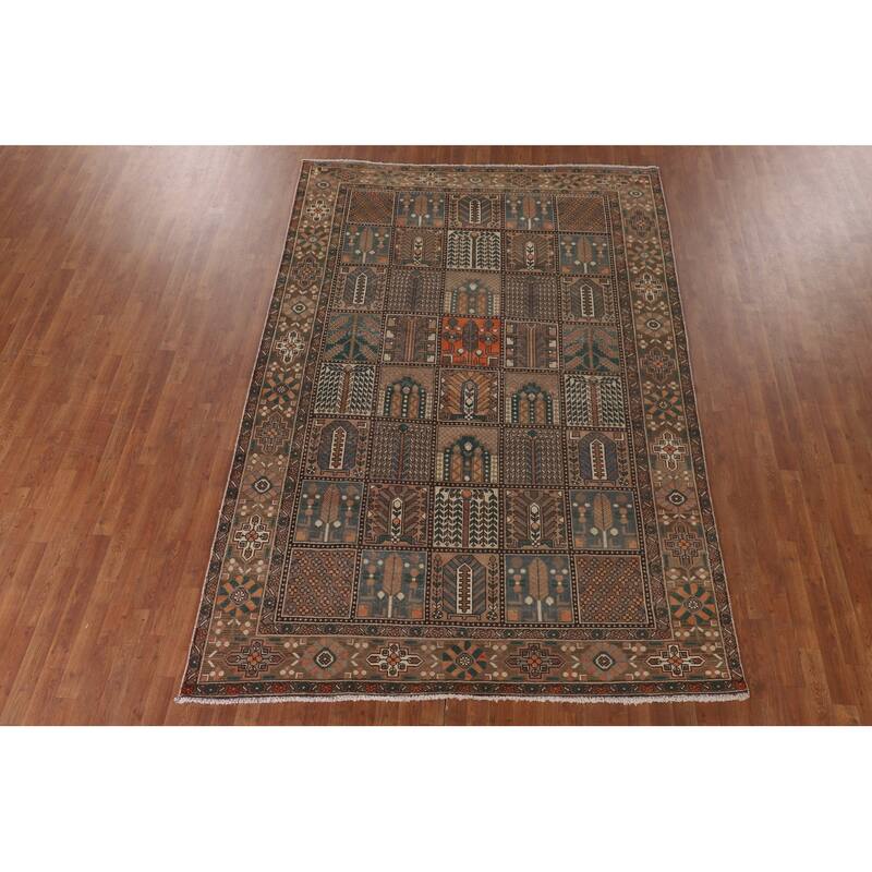 Garden Design Brown Bakhtiari Persian Vintage Rug Handmade Wool Carpet - 6'11"x 10'2"